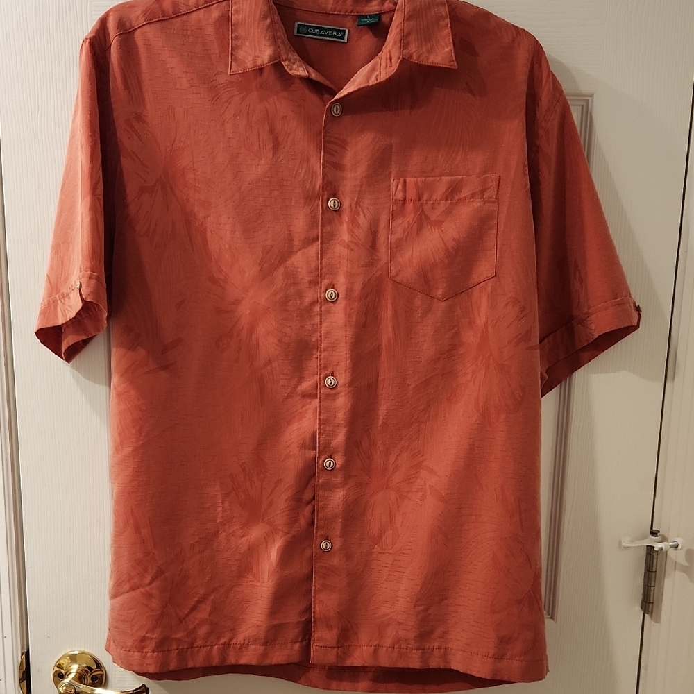 Cubavera Orange Casual Button Down Shirt Lightweight Relaxed - Large